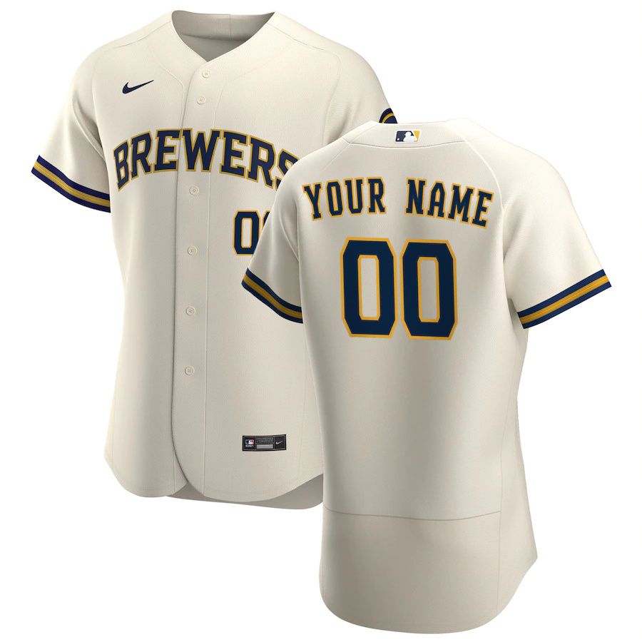 Mens Milwaukee Brewers Nike Cream Home Authentic Custom Patch MLB Jerseys